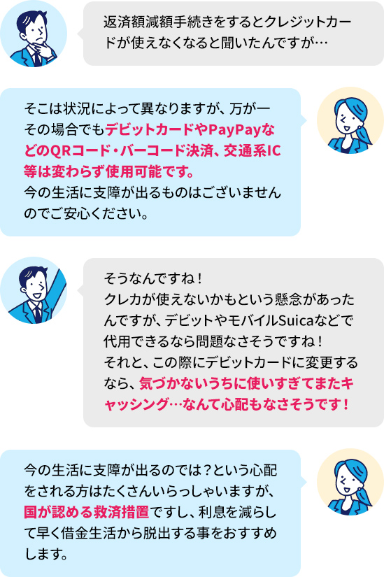 返済額減額手続きをするとクレジットカードが使えなくなると聞いたんですが